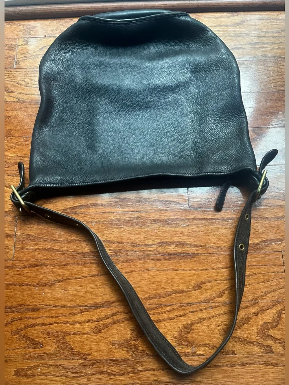 Coach VTG Leather XL Black Duffle Bucket Brass Buckle 036-9335 Bag Purse